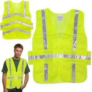 2 Pc Safety Vest High Visibility Reflective Stripe Arrow Neon 5 Point Separation