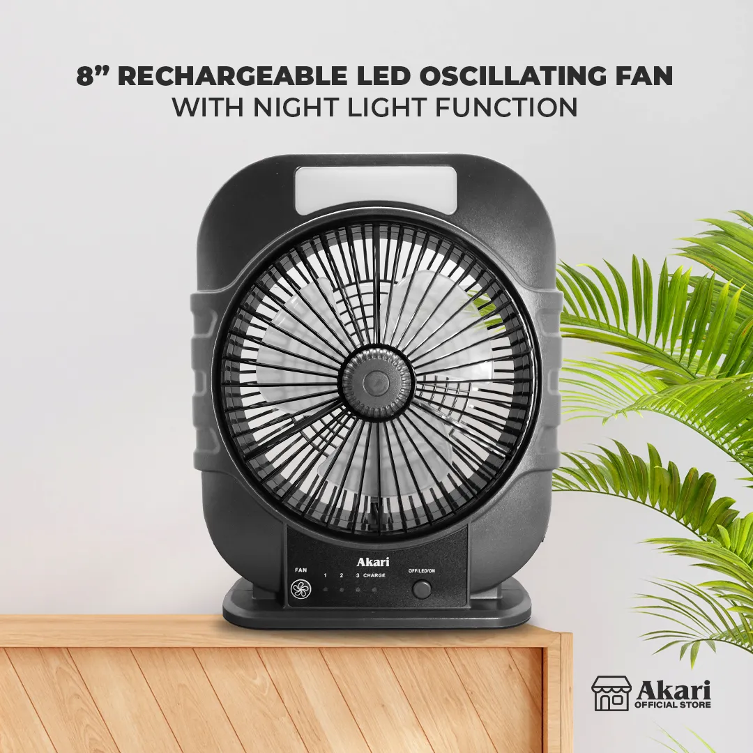 Akari B1G1 : 8 Rechargeable DeskFan (ARF-3509)   Lantern w/ Searchlight (ARL-K9821)