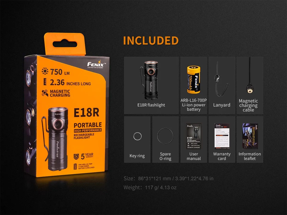 Fenix E18R XP-L Hi Led Flashlight Black 750 Lumen