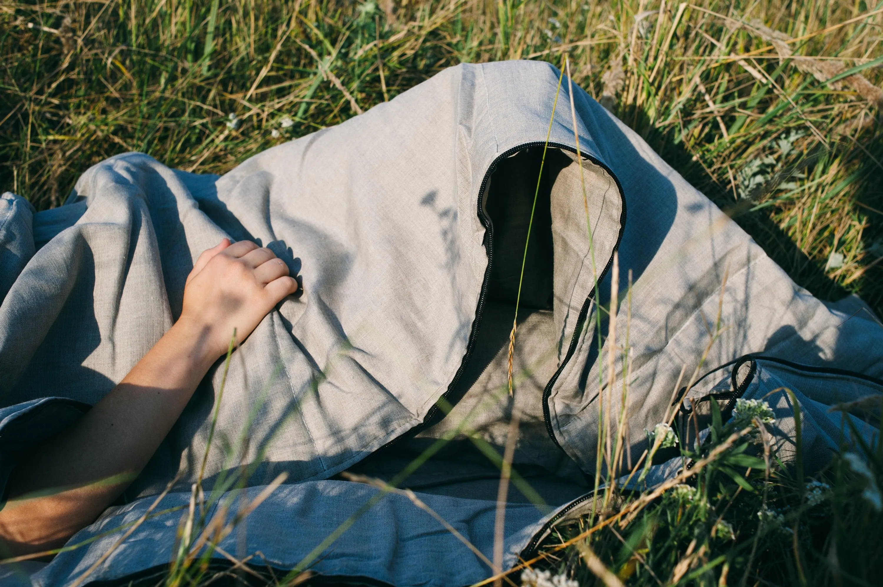 Organic HEMP Sleeping bag in Linen fabric filled Organic Hemp fiber filling blanket, hand made Gift for camping