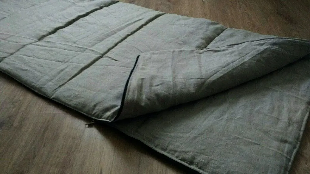 Organic HEMP Sleeping bag in Linen fabric filled Organic Hemp fiber filling blanket, hand made Gift for camping