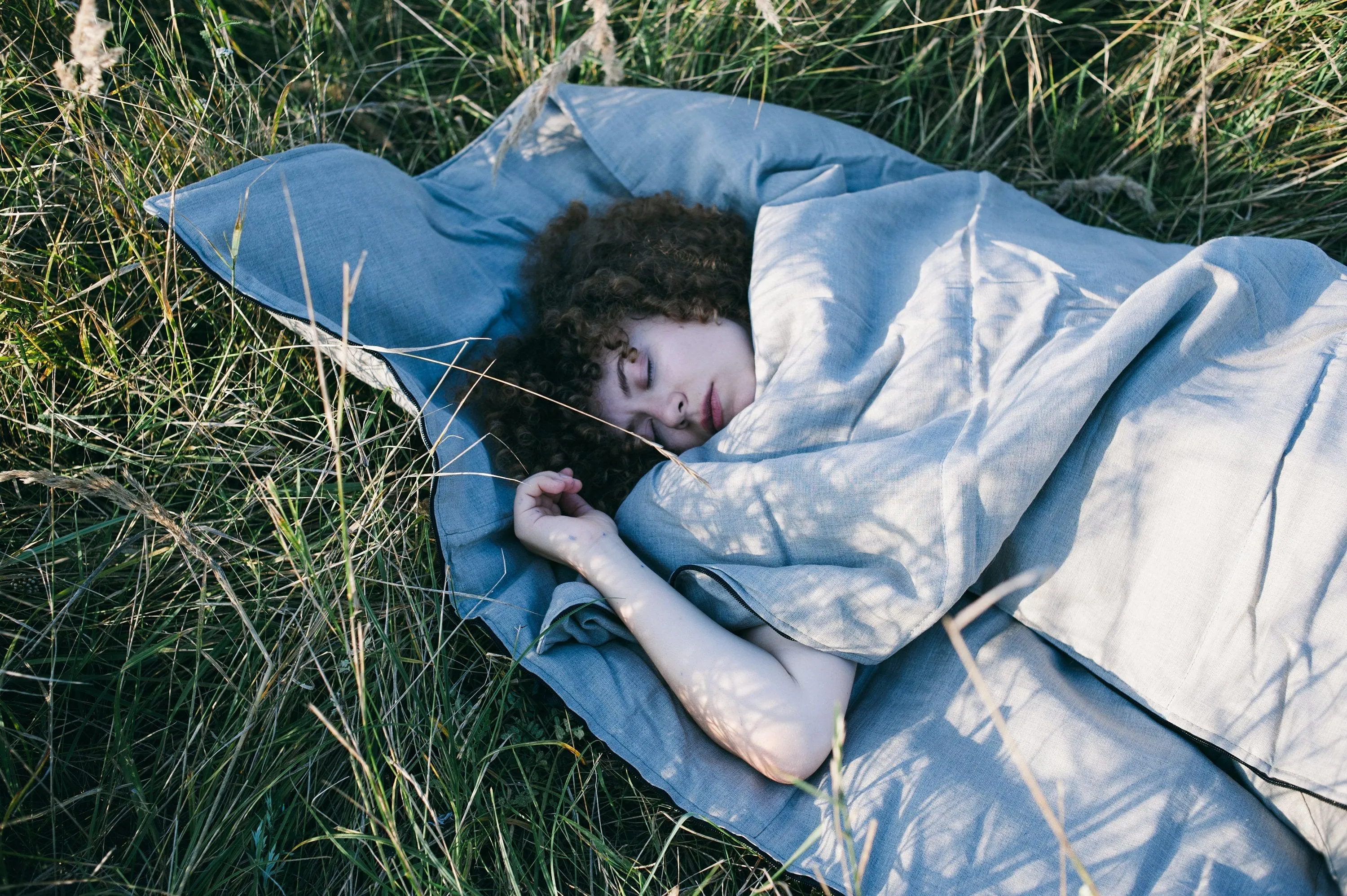 Organic HEMP Sleeping bag in Linen fabric filled Organic Hemp fiber filling blanket, hand made Gift for camping