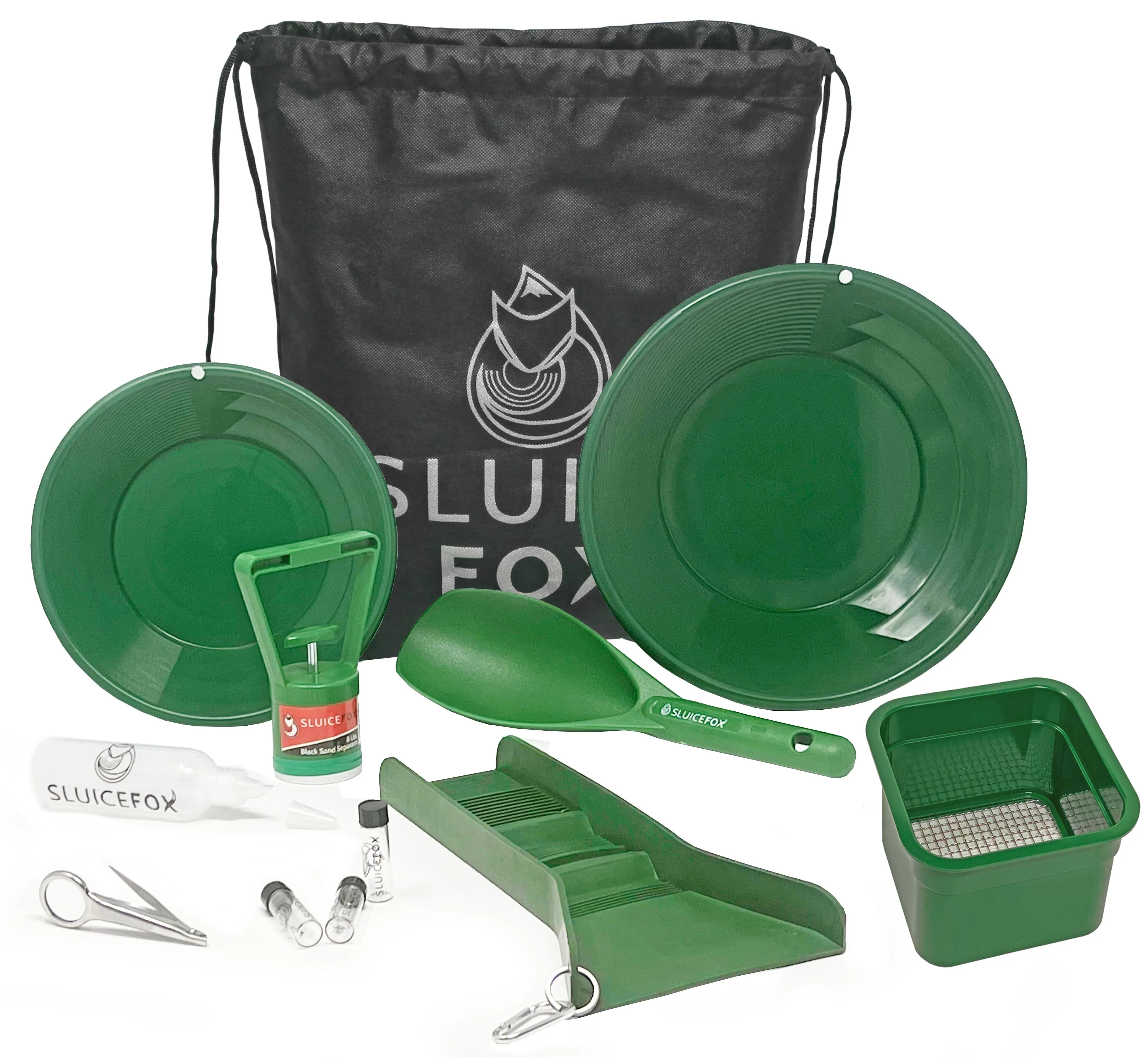 Sluice Fox All-in-One Gold Panning Kit with Portable Sluice  Featuring Miners Moss, Gold Trap Mat, Classifier, and Tote Backpack for Streamlined Gold Prospecting